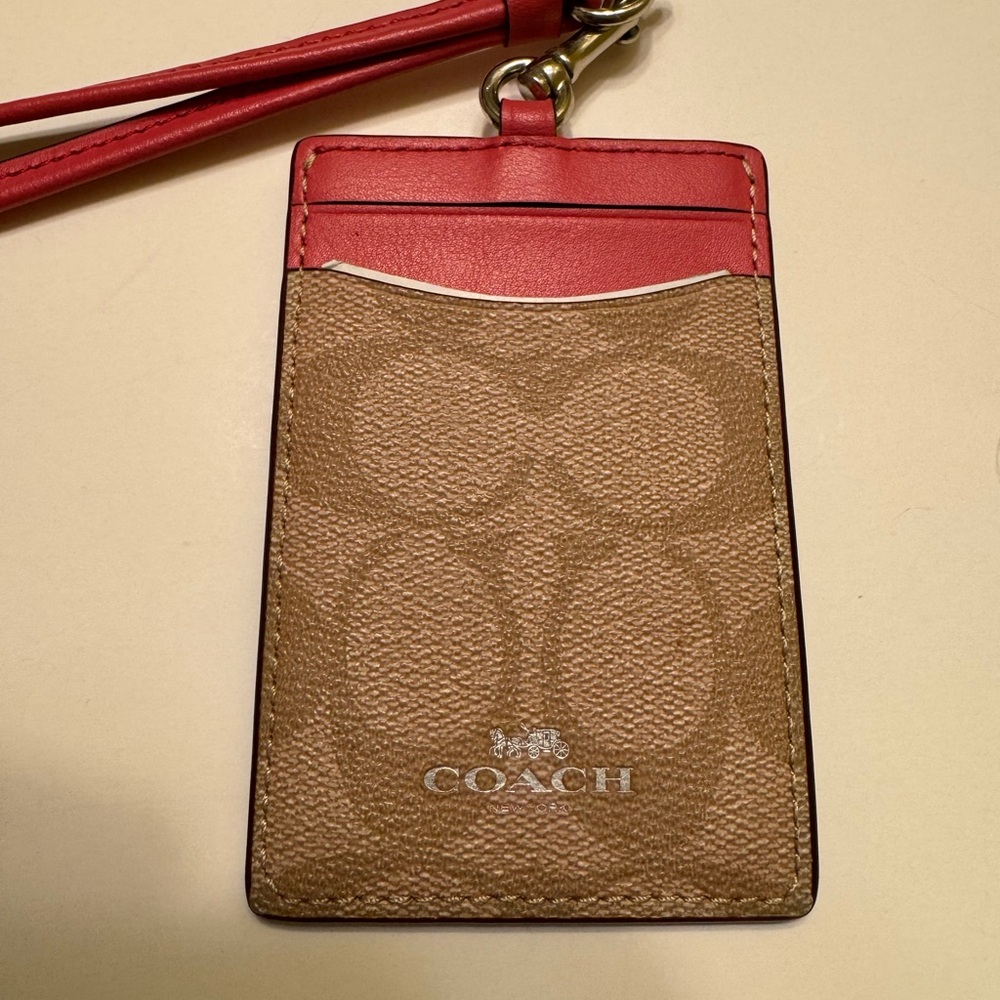 Coach Pink Leather Trim and Tan Signature Card Holder